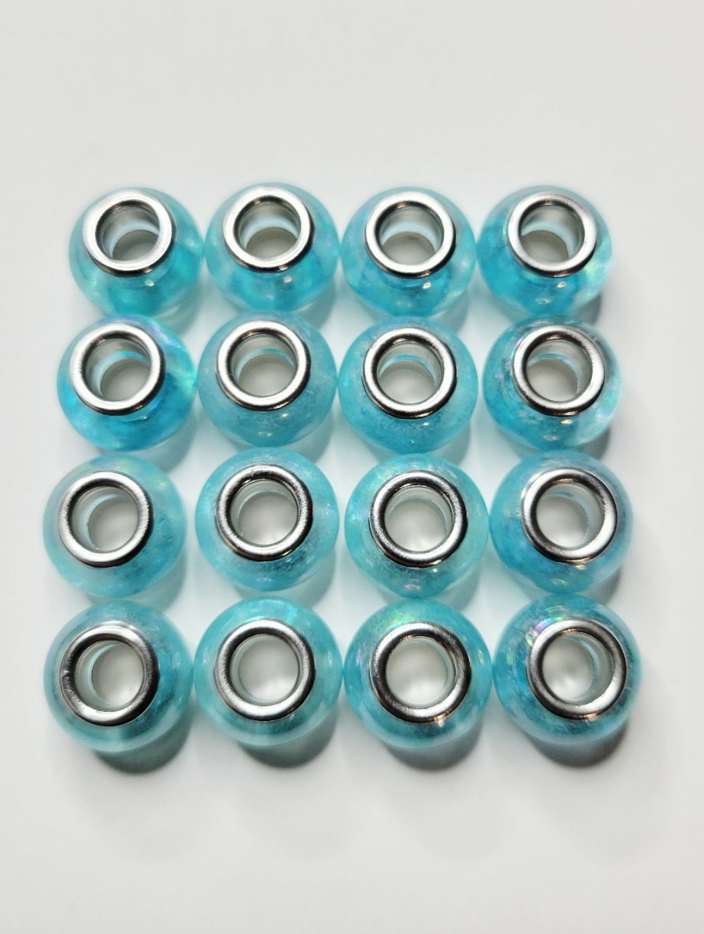 New! 16 Gorgeous Aqua Blue Translucent AB Round European Charm Beads For Pandora